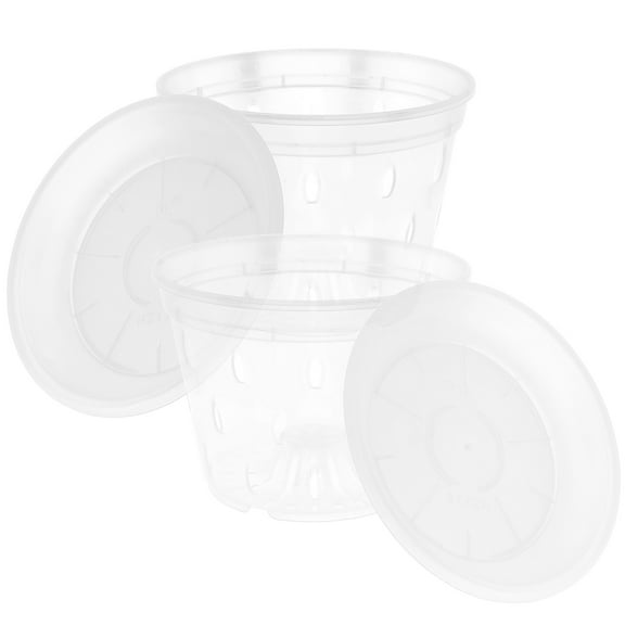 Troglfold clear pots 2 Clear Plastic Orchid Pots with Saucers 14cm for Indoor/Outdoor Plants,5.51"X5.51"X4.13"