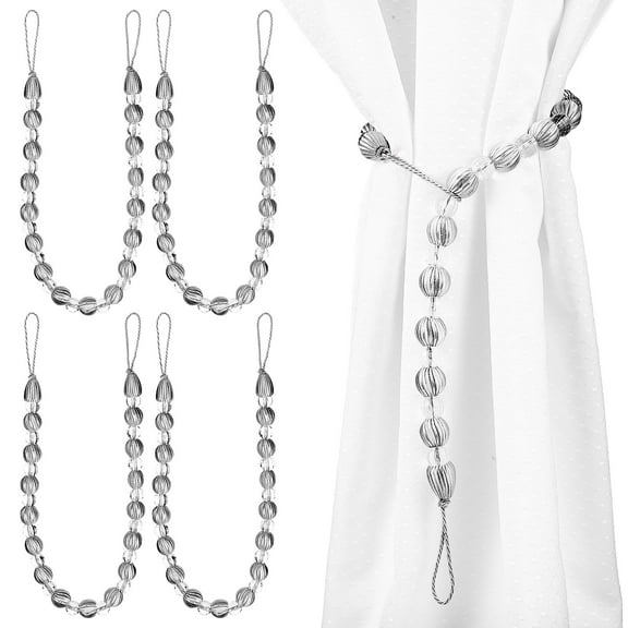 Troglfold curtain ties 6pcs Acrylic Crystal Bead Curtain Tiebacks Silver,26.77"X0.79"X0.79"