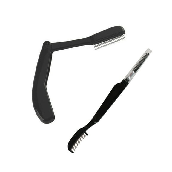 Troglfold eyebrow comb 2pcs Foldable Eyebrow Combs Stainless Steel Plastic Handle Eyebrow Grooming Comb Tool,5.63"X0.59"X0.39"