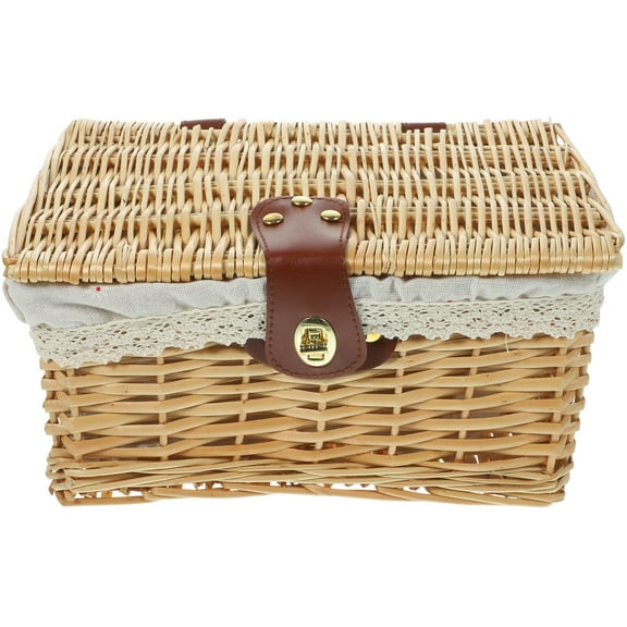 Troglfold front door basket Rattan Storage Basket with Lid - Wicker Bin for Organization,11.81"X7.87"X5.91"