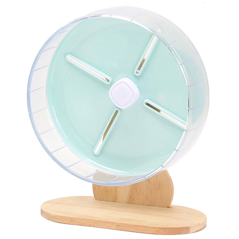 Image showcasing Blue Silent Hamster Wheel for Pet Playing ABS and Wood Stable Base ...
