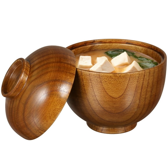 Troglfold soup bowl 2pcs Handmade Wooden Bowls with Lids for Kitchen and Serving,3.94"X3.54"X3.54"