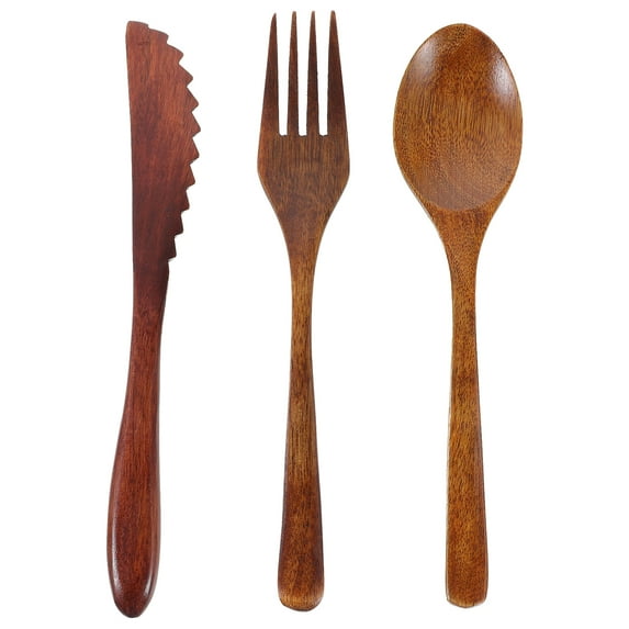 LABSERRON Eating Utensils Sets Wooden 1 Set 3 Pieces 7.47X1.57X0.39In