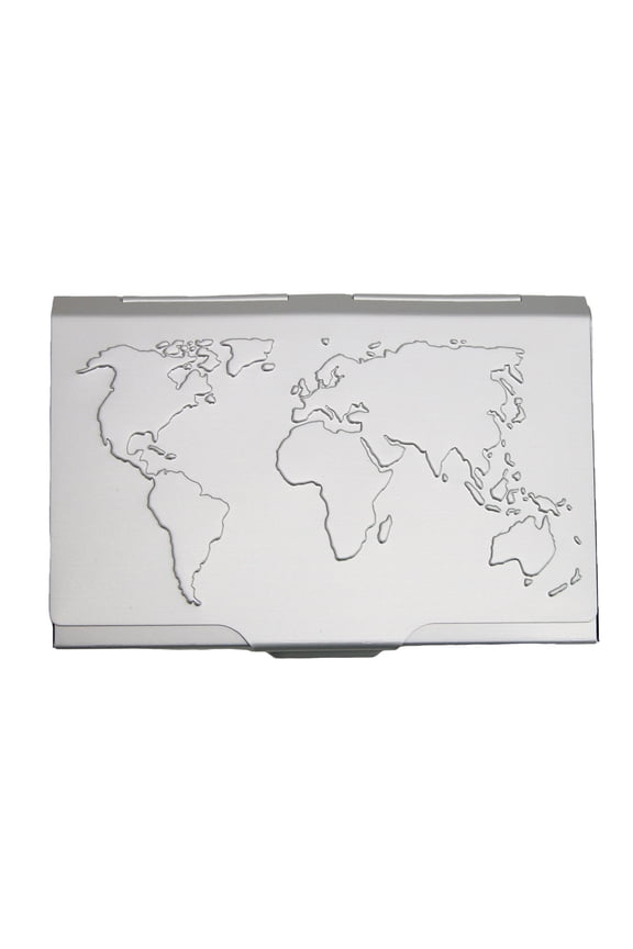 Men's Embossed World Map Business Card Holder