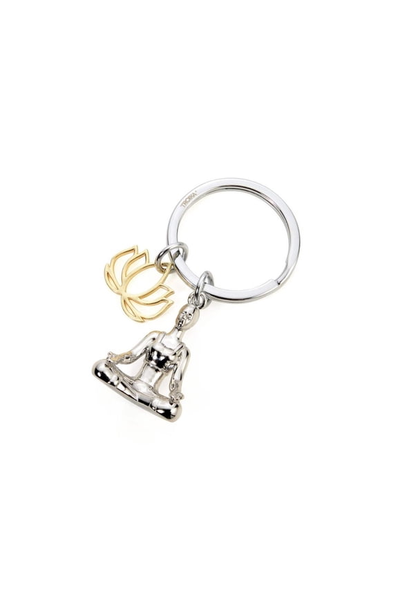 Troika Yoga Lotus Position and Lotus Flower Charms Keychain