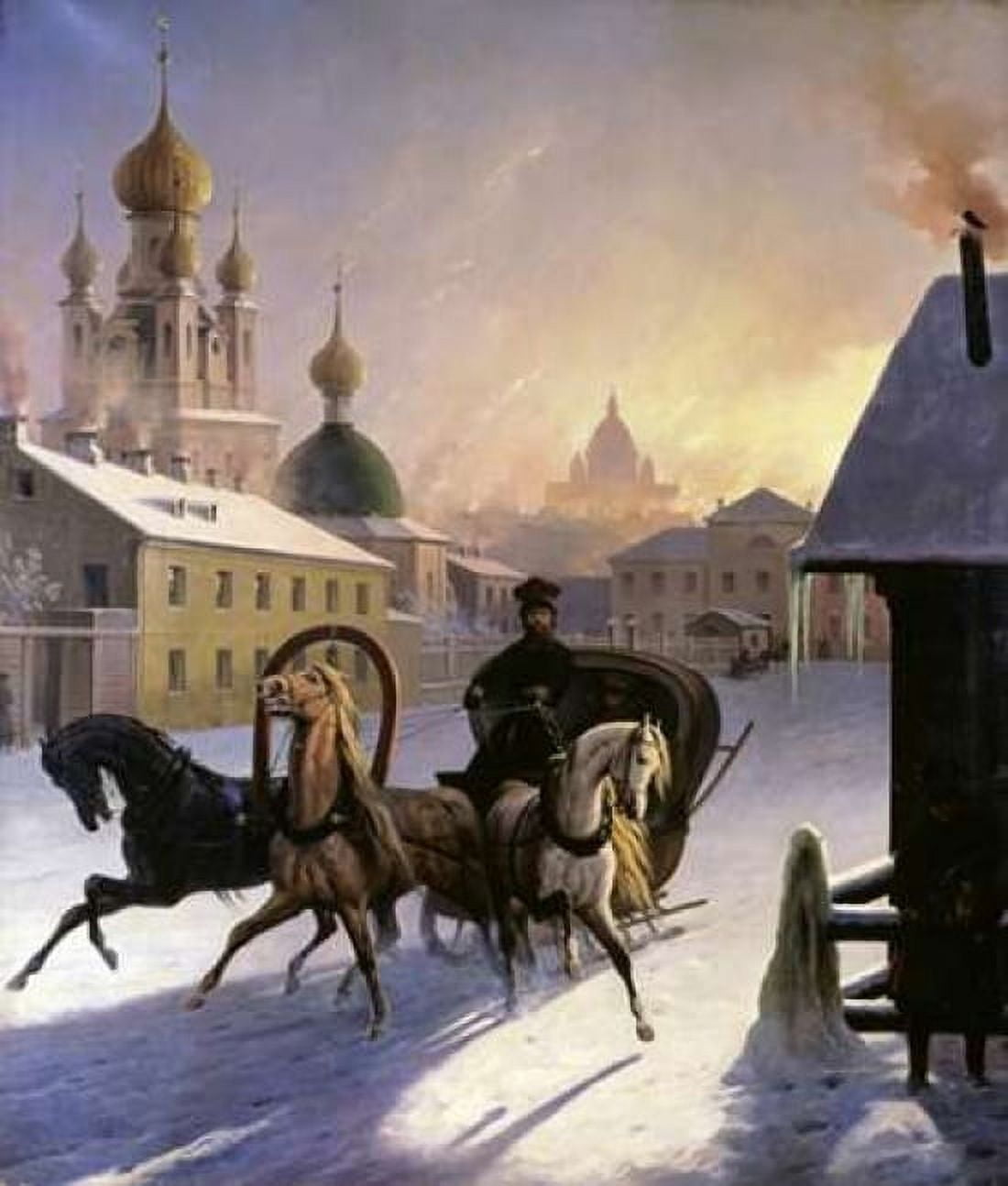 Troika on St Petersburg Street Canvas Art - Carl Von Hampein (24 x 24)