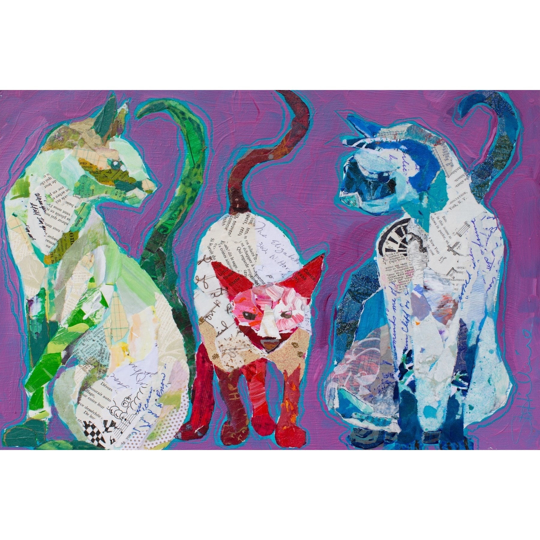 "Trois Chats" Painting Print on Wrapped Canvas