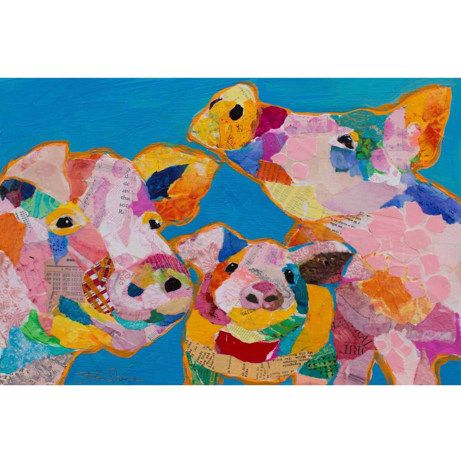 "Trois Cochons" Painting Print on Wrapped Canvas