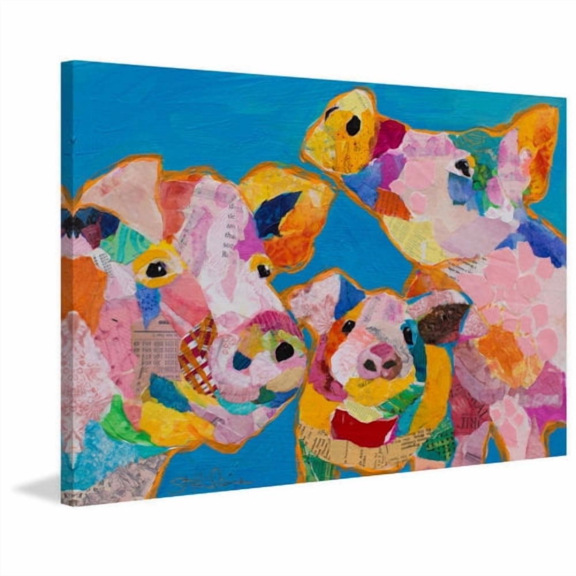 "Trois Cochons" Painting Print on Wrapped Canvas