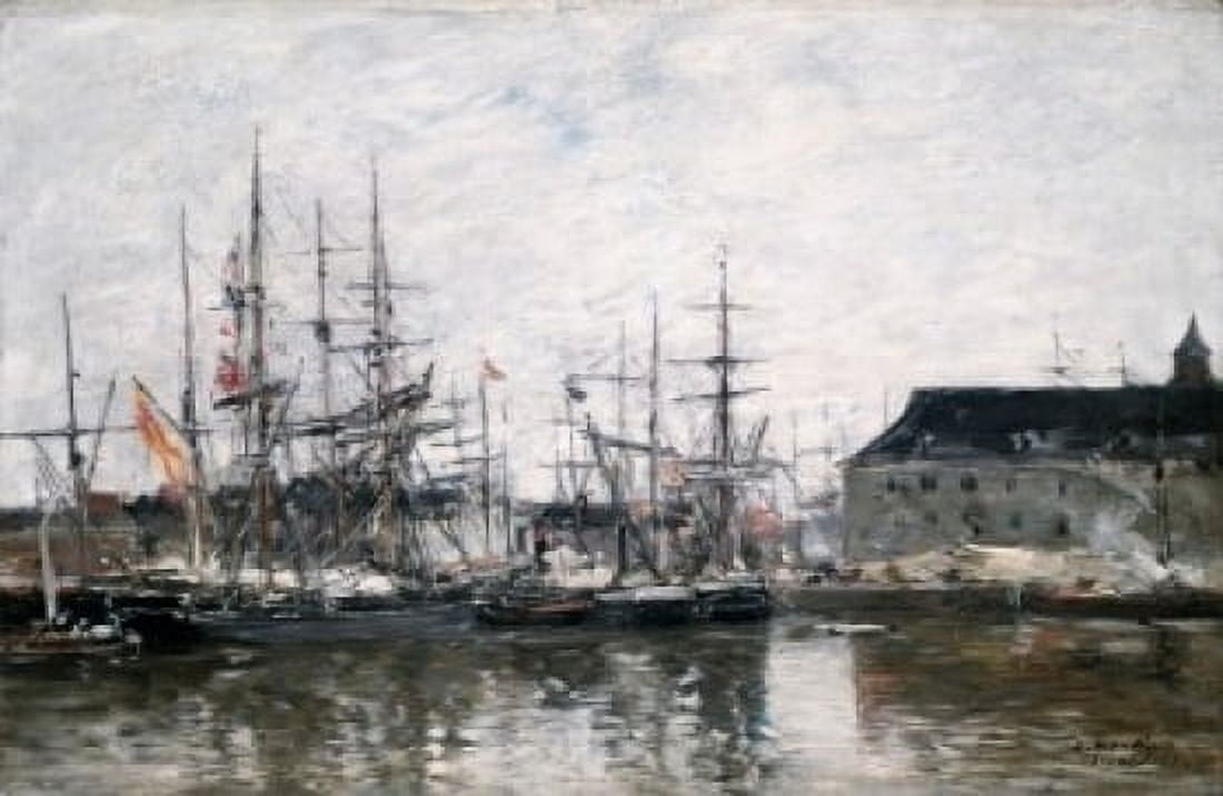Trois-Mats A Quai Anvers by Eugene Boudin 1871 (1824-1898) Canvas Art - Eugene Boudin (24 x 36)