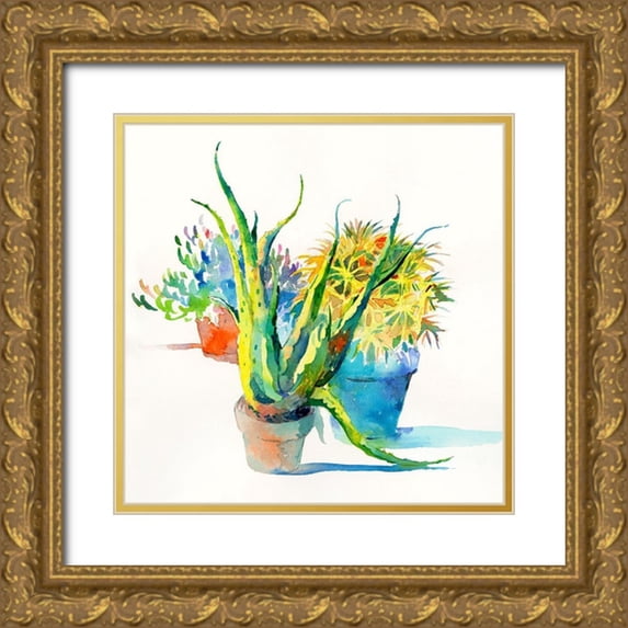 Troise Heidel, Theresa 26x26 Gold Ornate Wood Framed with Double Matting Museum Art Print Titled - Succulent Trio I