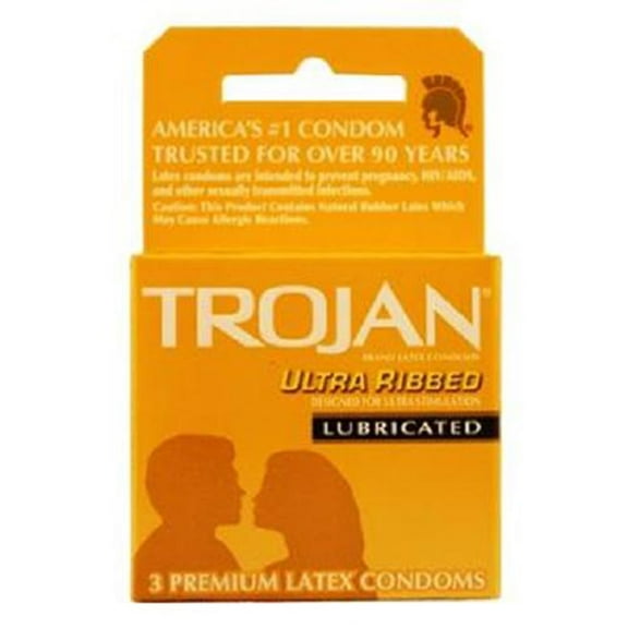 Trojan 6/3Pk Ultra Ribbed - Brown - Pack Of 6