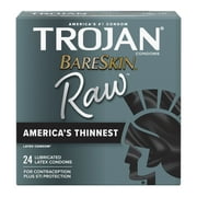 TROJAN BareSkin Raw Thin Condoms, Lubricated Thin Condoms, 24 Count Pack