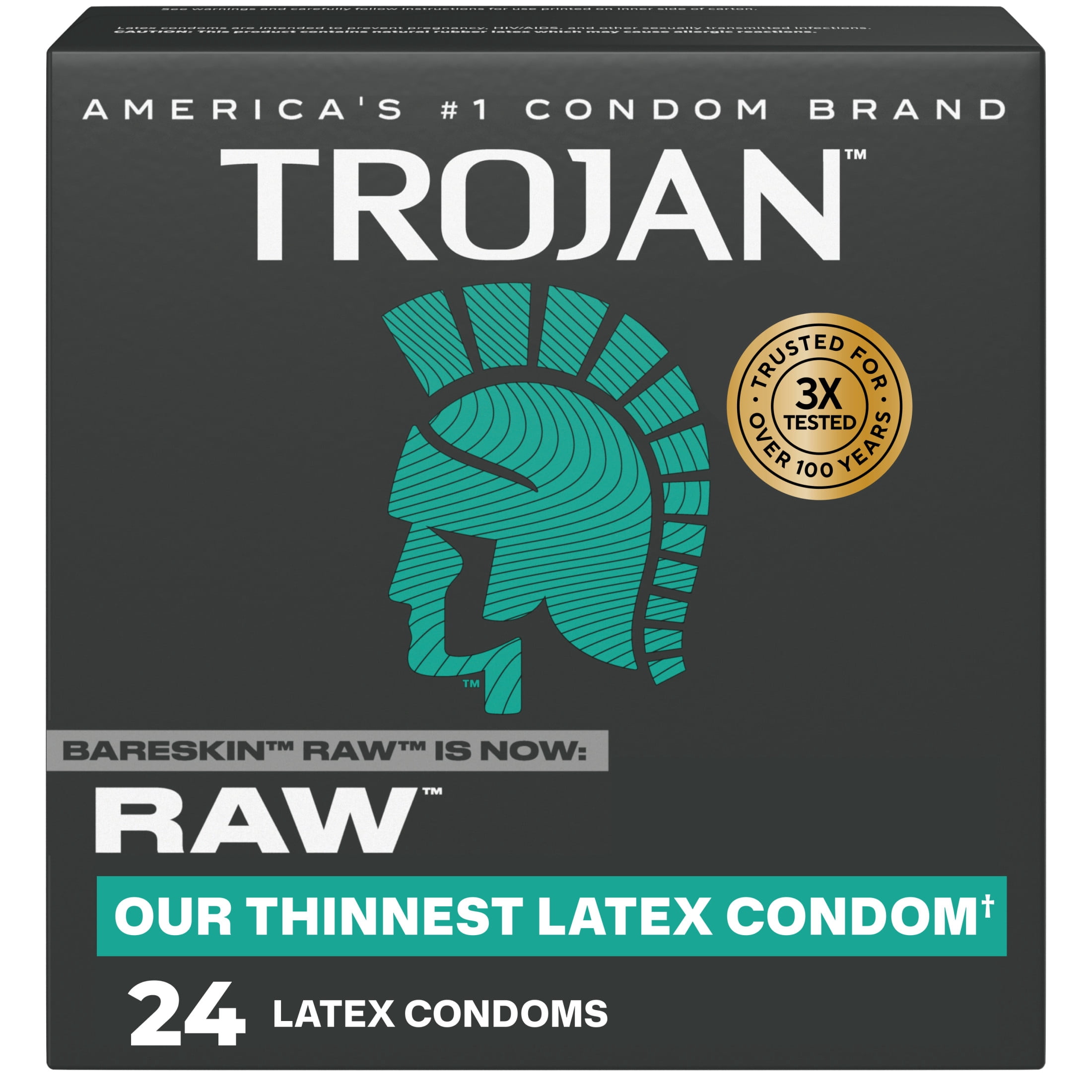 Trojan Raw Thinnest Lubricated Condoms, Made from Premium Latex, 24 Count