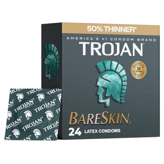 Trojan Bareskin Designed for a Closer Feel Thin Latex Lubricated Condoms, 24 Count