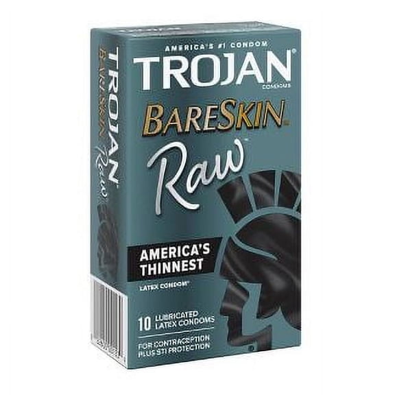 Trojan Bareskin RAW Condom Bundle with a Silver Pocket Case, America's Thinnest Latex Condoms-10 Count