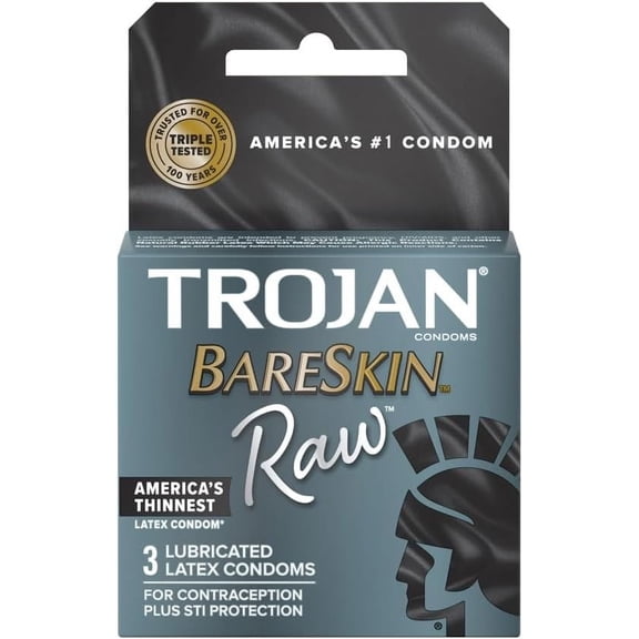 Trojan Bareskin Raw Condom, 3 Count, 6 Pack