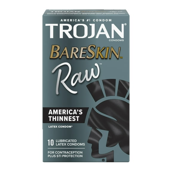 Trojan Bareskin Raw Condoms, Thin Condoms, 10 Count Lubricated Condoms