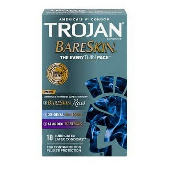 Trojan Bareskin Variety Pack Every Thin with Silver Lunamax Case, Premium Lubricated Condoms - 10 Count