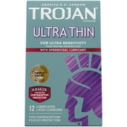 Trojan Condom Sensitivity Ultra Thin Spermicidal, 12 Count - 2 Pack