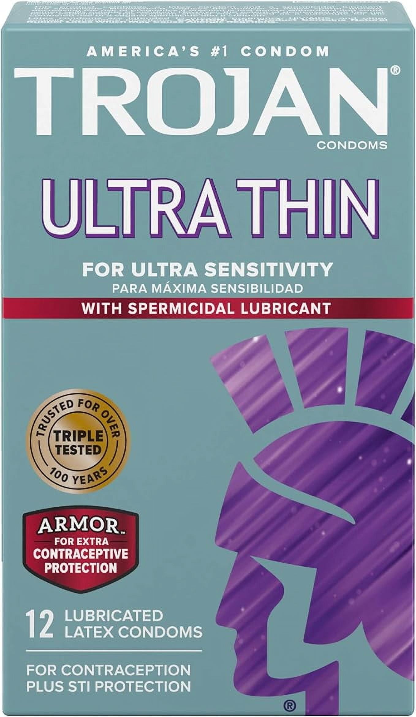 which condoms have spermicidal lubricant Trojan Ultra Ribbed Plus Spermicide Latex Lubricated Ribbed Condoms main image 1