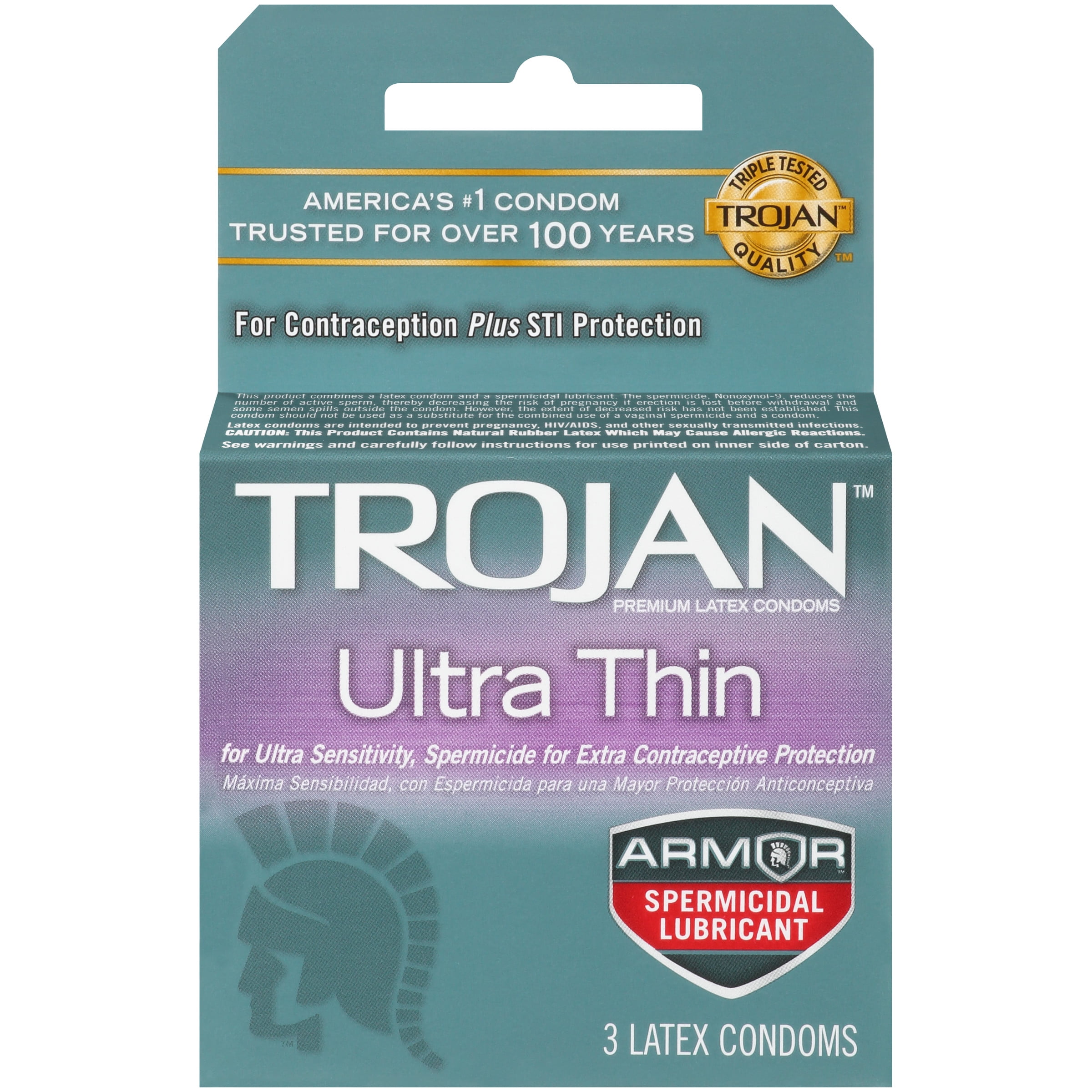 Trojan Condom Sensitivity Ultra Thin Spermicidal, 3 Count