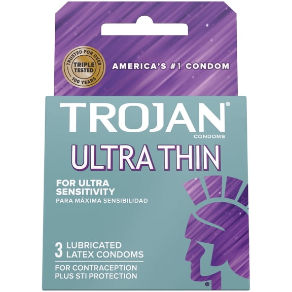 Trojan Condoms Ultra Thin Lubricated Latex 3 Each