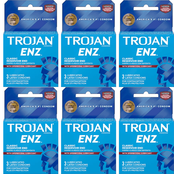 Trojan Dark Blue ENZ Spermicidal End Lubricated Condoms 6 Pack