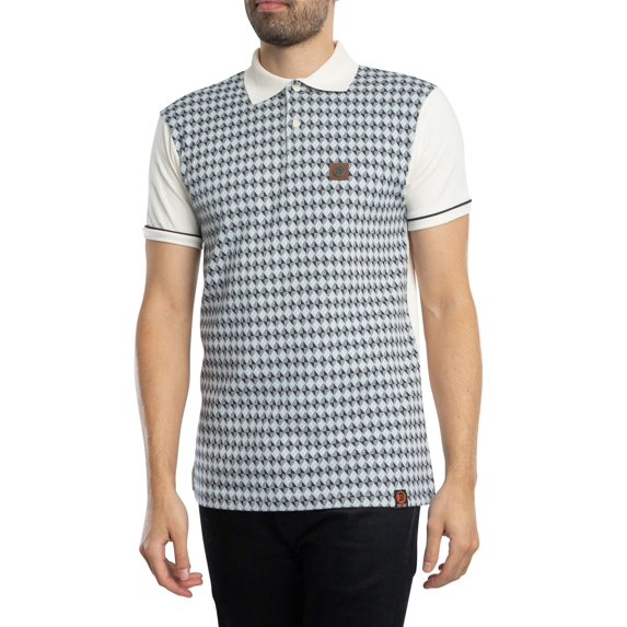 Trojan Diagonal Jacquard Panel Polo Shirt, White