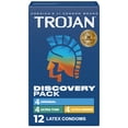 thumbnail image 1 of Trojan Discovery Pack, Assorted Latex Lubricated Condoms for Men, Original, Ultra Thin & Ultra Ribbed Varieties, 12 Count, 1 of 12