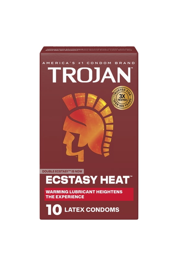 Ecstasy Heat Latex Lubricated Ribbed Condoms with Warming Lubricant, 10 Count