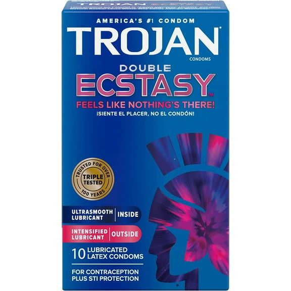 Trojan Double Ecstasy UltraSmooth Latex Lubricated Condoms, 10 Count