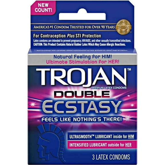 Trojan Double Ecstasy Male Condoms, 3 Count Pack of 6