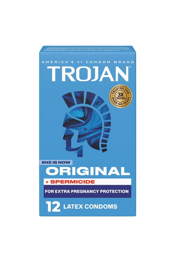 Original Plus Spermicide Latex Lubricated Condoms for Men, 12 Count