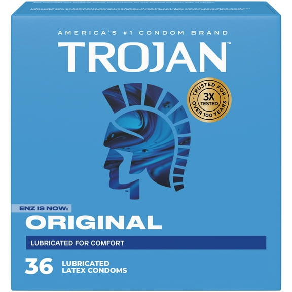 Trojan Original Latex Lubricated Condoms for Men, Classic Straight Shape, 36 Count