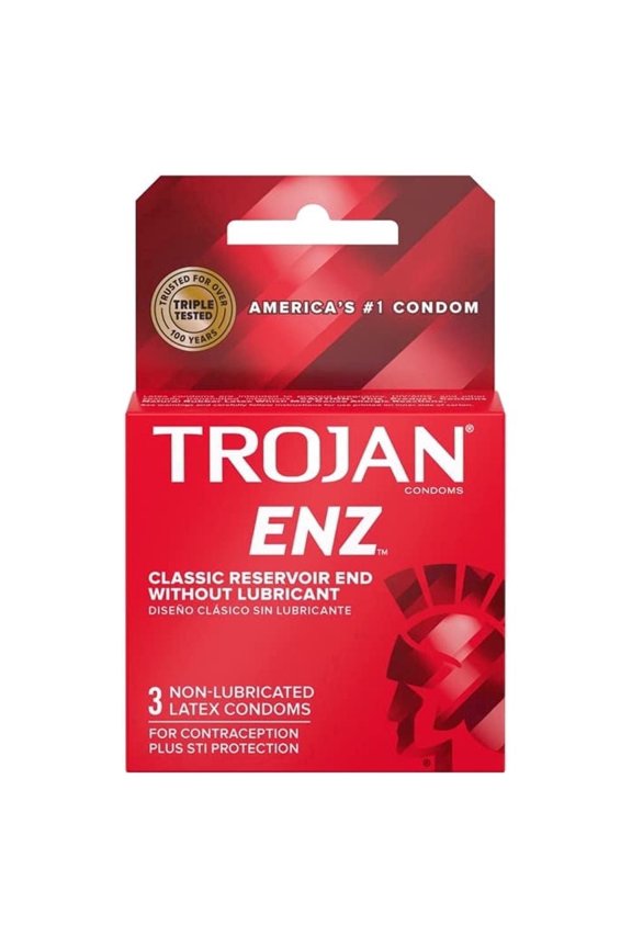 ENZ Premium Non-Lubricated Condoms for Contraception and STI Protection, 3 Count