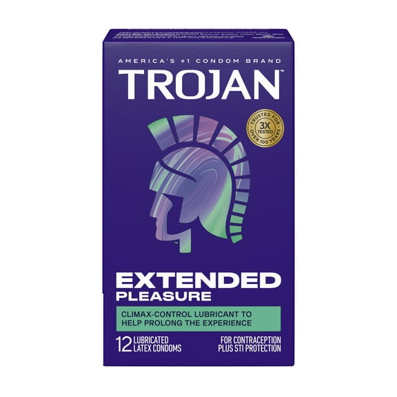 Trojan Extended Pleasure Climax Control Extended Pleasure Lubricated Condoms, 12 Count