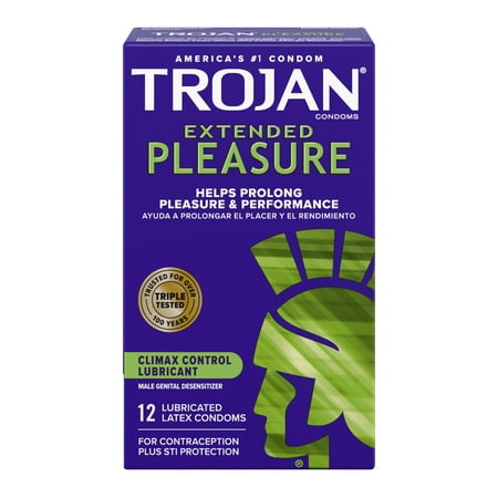 Trojan Extended Pleasure Climax Control Extended Pleasure Lubricated Condoms, 12 Count