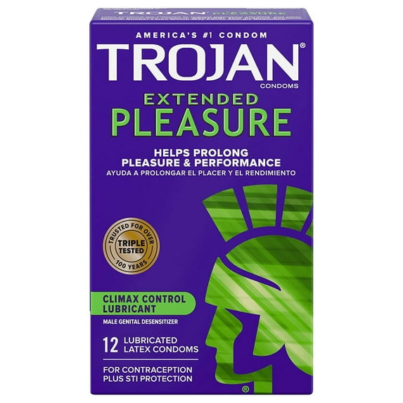 Trojan Extended Pleasure Latex Condoms Climax Control & Delay Lubricant - Choose Count