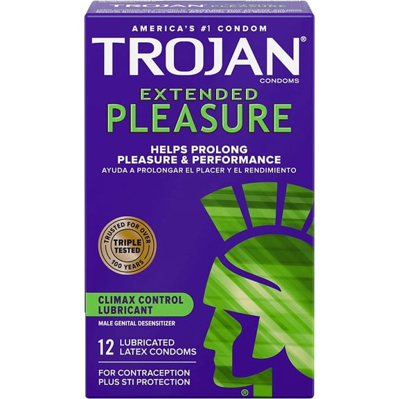 Trojan Extended Pleasure Latex Condoms, Climax Control Lubricant - 12 Ea/Pack, 6 Pack