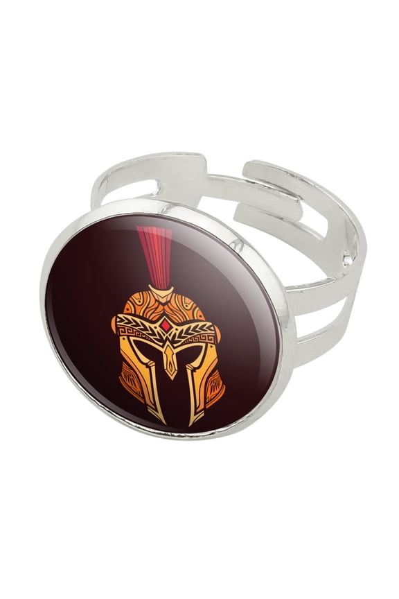 Trojan Greek Spartan Warrior Helmet Gold And Red Silver Plated Adjustable Novelty Ring