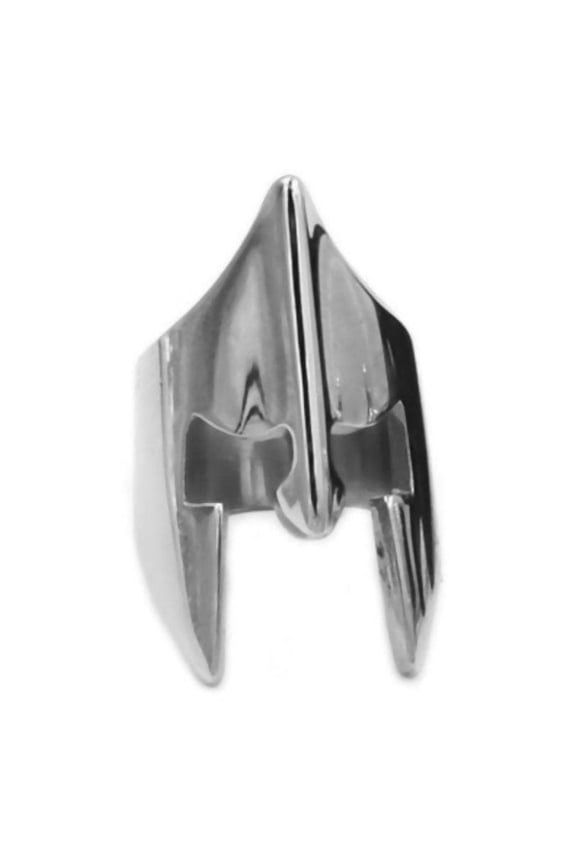 Trojan Helmet Ring Mens Black Silver Stainless Steel 300 Spartan Warrior Band