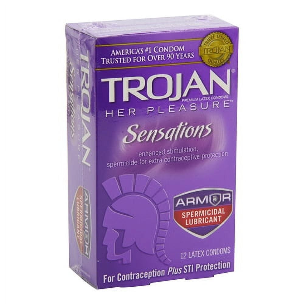 Trojan Her Pleasure Sensations Spermicidal Lubricant Condoms - 12 Ea, 2  Pack - Walmart.com