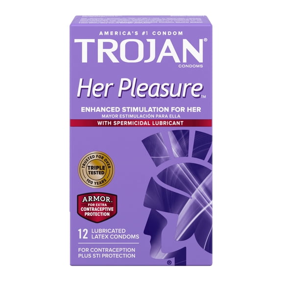 Trojan Her Pleasure Sensations Spermicidal Lubricant Condoms - 12 Ea