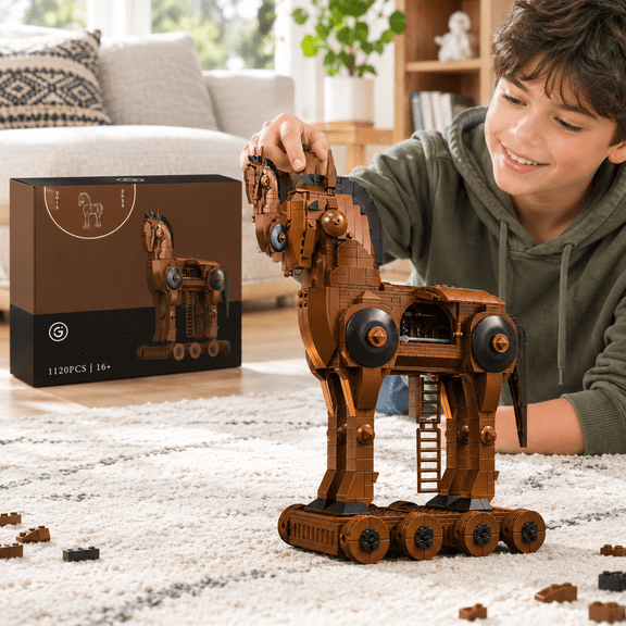 Trojan Horse Interlocking Block Building Set, 1120 Pieces Greek Mythology Model Kit