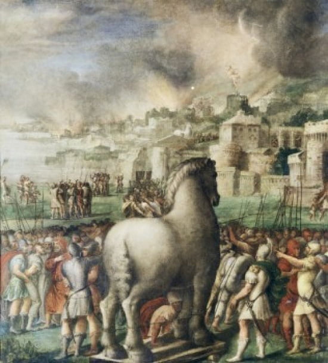 Trojan Horse Niccolo dell Abate (ca 1512-1571 Italian) Tempera on wood panel Canvas Art - Niccolo dell Abate (18 x 24)
