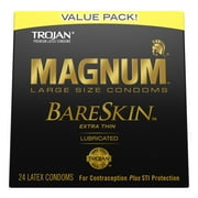 Trojan Magnum BareSkin Lubricated Large Condoms, Lubricated Condoms, 24 Count Value Pack