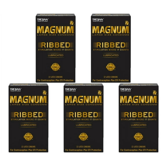 Trojan Magnum Heightened Condom Sliky Smooth Ribbed Lubricated 12ct, 5-Pack