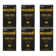 Trojan Magnum Large Size Condoms Ribbed Lubricated - 12 ct, Pack of 6
