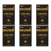 Trojan Magnum Large Size Condoms Ribbed Lubricated - 12 ct, Pack of 6